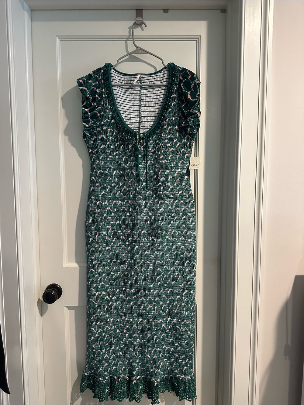NWT Free People Green Knit Midi Dress with Ruffle Trim